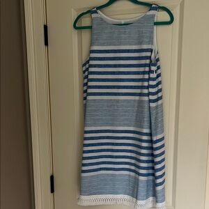 Blue and White Striped Sleeveless Dress